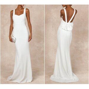 Lulu's NWT Romantic Glow Backless Pearl Bow Wedding Gown Maxi Dress Sz Medium Wh
